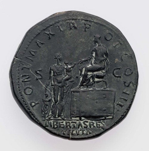 romeandserenity:RomanImperial PeriodA.D. 119 Obverse: Laureate bust of Hadrian right, drapery on l