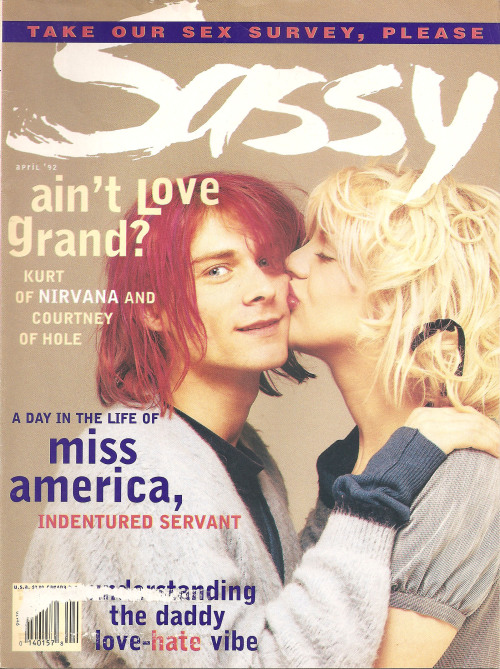 full-o-sass: Kurt Cobain and Courtney Love on the cover of Sassy, April 1992.