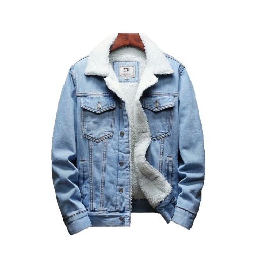 Men Light Blue Winter Jean Thicker Jackets Warm Denim Coats | Wool Liner