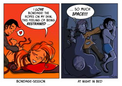 kinkycomics:   … My dom keeps complaining that I need too much space at night in bed ;-D I really don’t know why!! ^_^’  