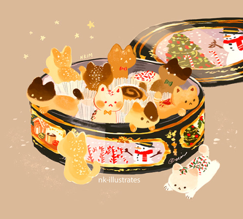 nkim-doodles:Cat Ornaments and Cookie Tin.