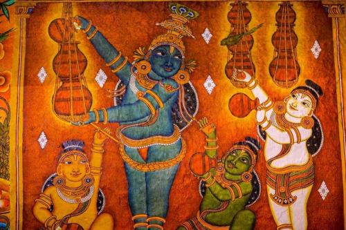 Krishna stealing butter, mural from Guruvayur temple, Kerala