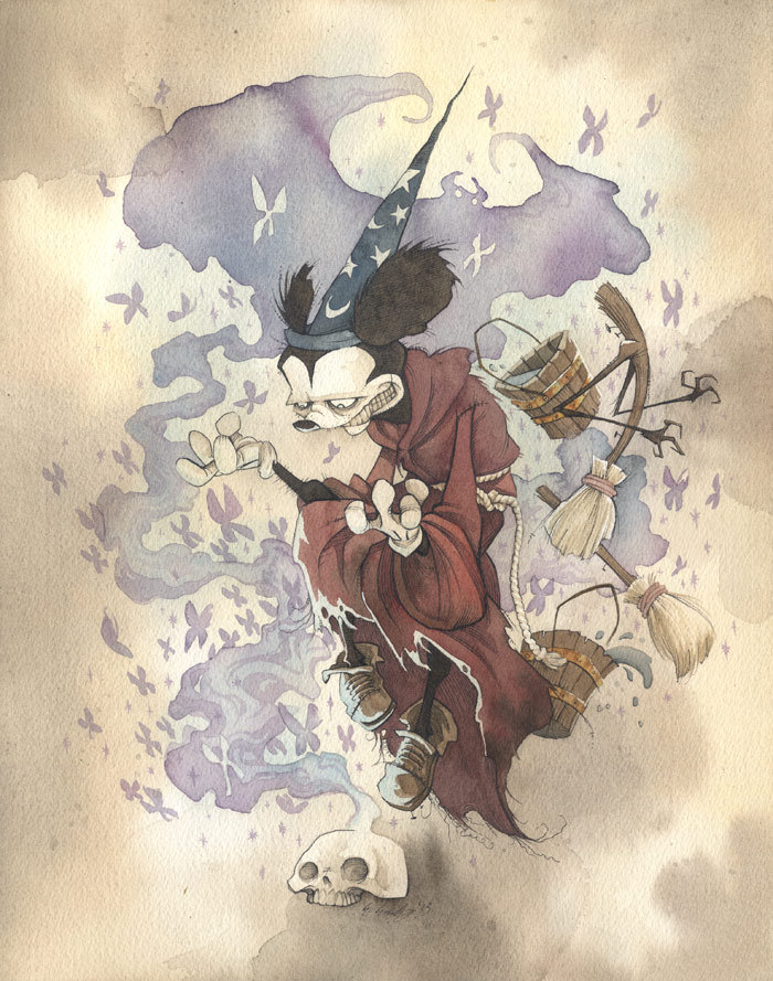 Mickey the Conjurer and Vader’s Helmet by Gris Grimly Done in watercolor, ink,