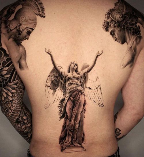 Amazing Trojan & Medusa angel back piece in progress by @yongho_bng ! #yonghobng #medusatattoo #