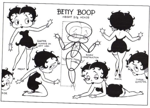 talesfromweirdland:Model sheets, a mouth chart, and a walk cycle, for Betty Boop.Her early Fleischer