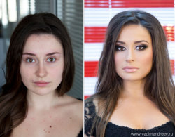 asylum-art:  Fabulous “Before and After” Makeup Photos by artist Vadim Andreev Russian make-up artist Vadim Andreev produced these incredible before and after makeup photographs to prove that he can transform any woman into cover girl… NB: The make