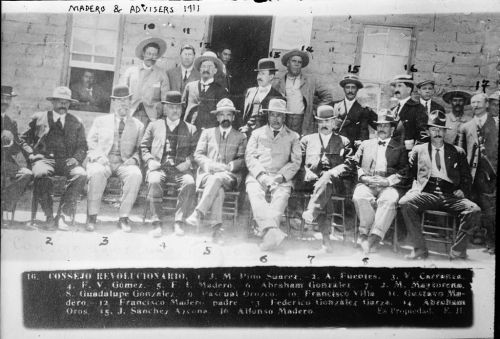 Leaders of the Mexican Revolution pose for a photo after forcing the resignation of dictator Porfiri