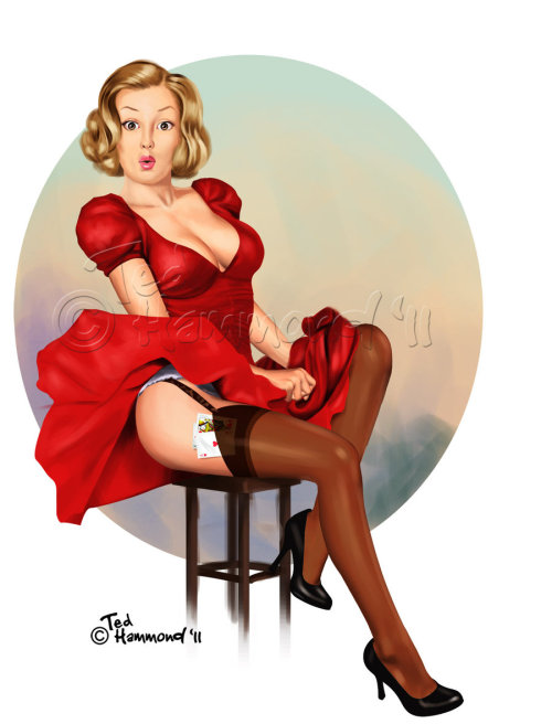 Porn Pics pinupgirlsart:  Lady in Red by ted1air 