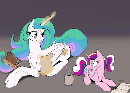 royalsketchbook:Celestia: “I just thought she was going to spit the coffee out and call it gross like most foals do!”X3!