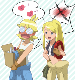 novanoah:  Doodle because these two blonde blue-eyed machine nerds are totally cousins and Winry will support Eureka on her crusade to find Citron a girlfriend (or boyfriend, who knows). Cit doesn’t want to hear anything about it. (Winry in pokemon