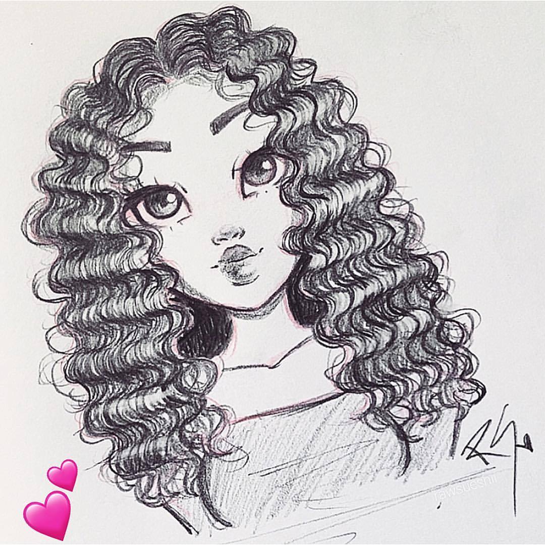 detailed drawing curly hair beautiful face