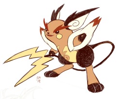 elliotoille:my friend who teaches elementary schoolers in japan has been getting tons of drawing requests from the kids, and one of the requests was for MEGA RAICHU so I helped and designed one for her ^q^