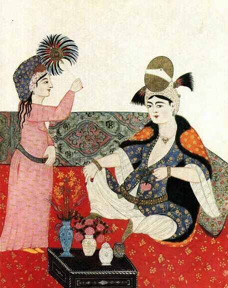 “In the Harem, the Haseki fanned by harem girl” by an anonymous painter belonging to a T