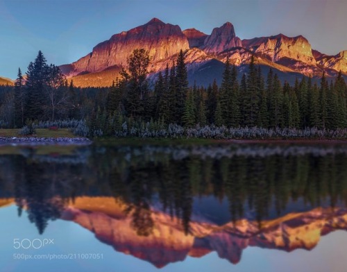 canmore sunrise reflection by markbowenfineart