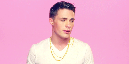 guysforguysphotos:  Colton Haynes against a pink background, getting glitter thrown at him.  Well he’s being a good sport. =) 
