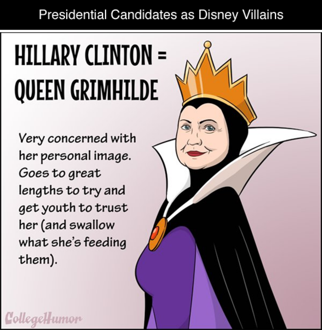 a-feminist-account:  Presidential candidates as Disney villains. I can’t get over