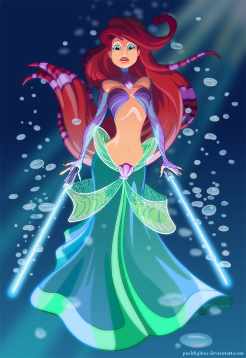 albotas:If Disney Princesses Were Jedi KnightsAriel dual-wields a pair of blue lightsabers under the