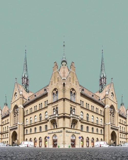 archatlas:    Corner Symmetry  In the words of the artist Zsolt Hlinka:My Corner Symmetry series takes the ideas from Urban Symmetry, and brings them one step forward. The buildings taken out of their usual environments return, but this time in a much