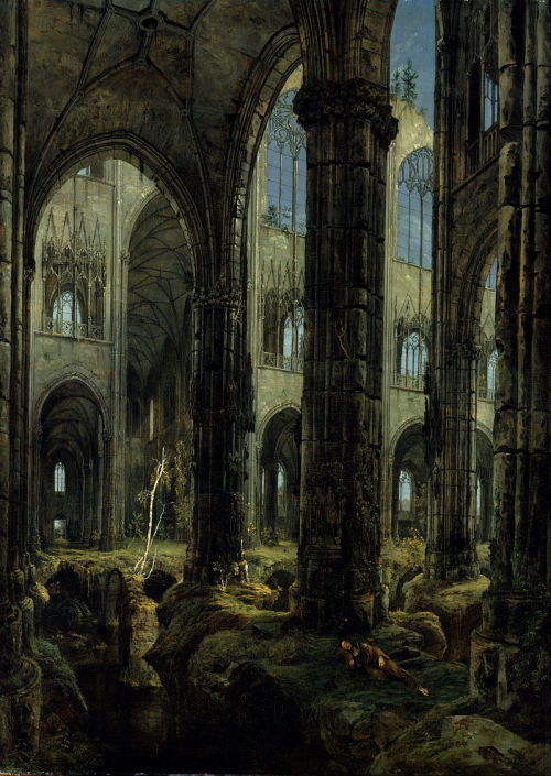 shadesandshadows:  Gothic Church Ruins, 1826, oil on canvas by Carl Blechen, German landscape artist