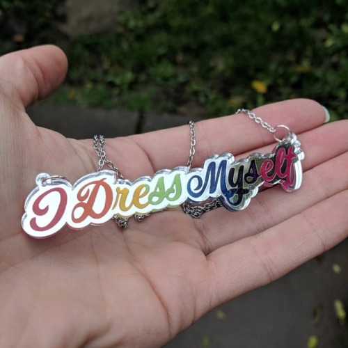 Custom lasercut and hand-painted rainbow necklace on mirrored silver acrylic I can do this with any 