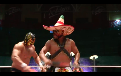 a-luchadork:  Dragon Lee broke Polvora’s toy gun! 