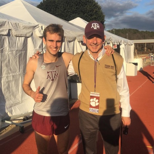 Alex Riba - 3:59.12! Post race smiles with the first sub-4 miler in Texas A&M history! #AggieTra
