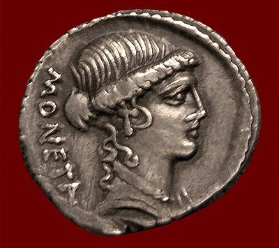 avgustaoktavia:Denarius of Juno Moneta (c. 46 BCE). In 390 BCE, the goddess’s sacred geese warned (m