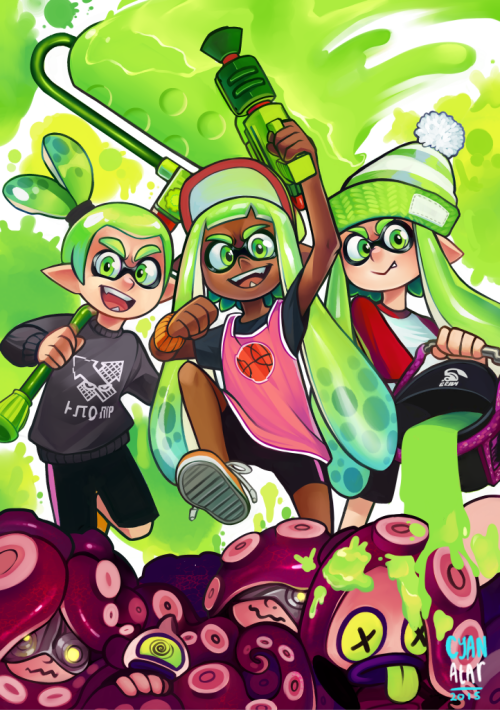 cyanatar:  The two covers I painted for Turf War! a charity Splatoon art project.Sketch work by @thesmai . Was very fun colouring this! 