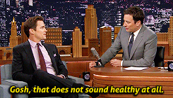 fallontonight:  archivistsrock: Matt Bomer talking about losing 35+ pounds for his role in The Normal Heart. (x)  Matt Bomer and Jimmy have very different diets.