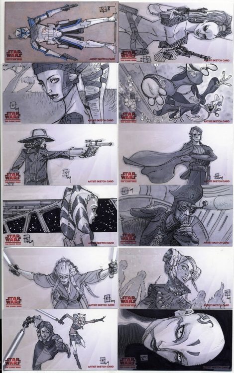 clonewarsarchives:Season 1 Artist Sketch Topps Cards by Kilian Plunkett