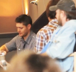 confessionsofastendanite:  Jared got gum on his coffee lid and Jensen was clearly