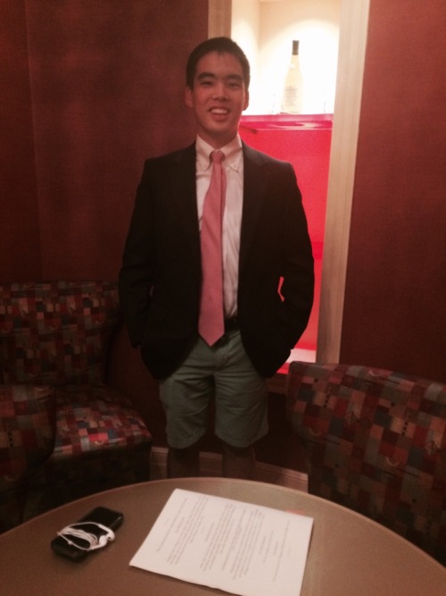 Look at this Exonian. Business-on-top-pleasure-below ensemble. And yes he is wearing boat shoes.  He