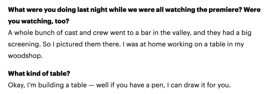 kickerofelves:  allthingsgrow:  the best part of that david lynch interview is this:   update: he made the table [x] 