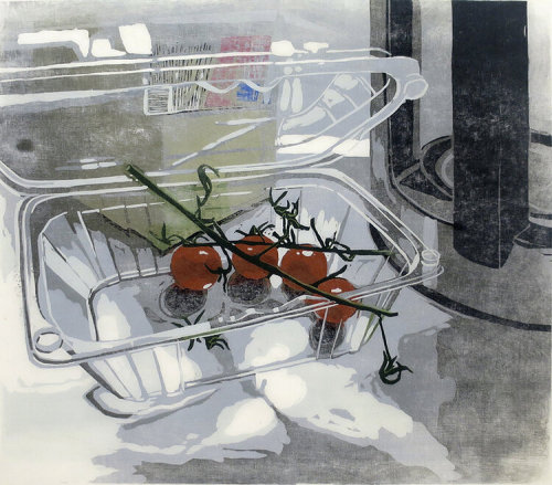 Winter food   -    Teija Lehto, 2018Finnish,b.1965-Woodcut,  42 x 48 cm,