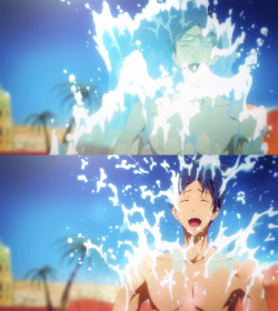 maihor:  I never noticed it before but Rei actually splashed so hard that his glasses flew off. 