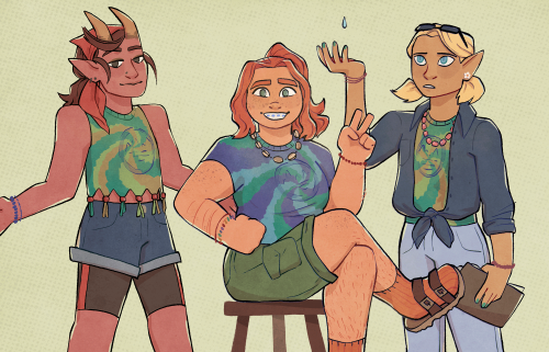 crayfishcoffee:fashion swap!!!part 2[image description: three drawings of Fig, Adaine and Kristen, w