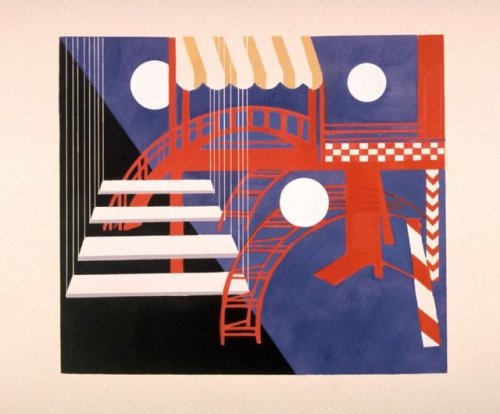 Alexandra Exter, stage design, from the set “Décors de théâtre”, 1930. Color pochoir. France. Via fa