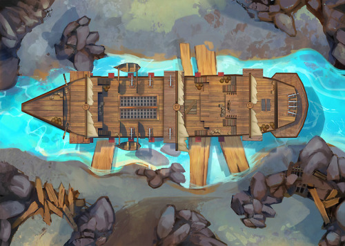 Hey everyone!More maps this week: a smuggler/pirate’s hideout, and their conveniently docked ship, a