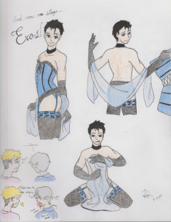 nami1415:  So a few days ago, I stumbled onto @runesque burlesque au. Of course I loved it because who doesn’t love a spicy au? Sorry for the shitty scans and colors, I only have my phone and colored pencils right now. 