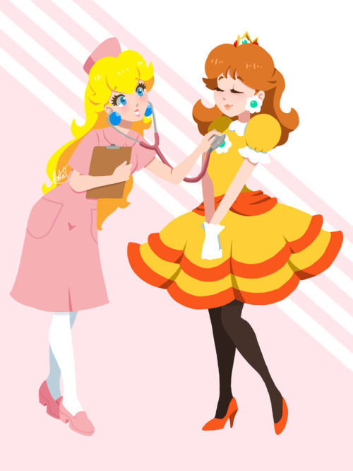 nrorihime:Princess Peach checking Daisy’s heartbeat