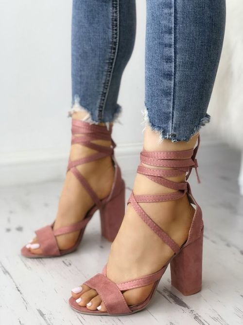 hottest-shoes:Solid Strappy Chunky Heeled Sandals