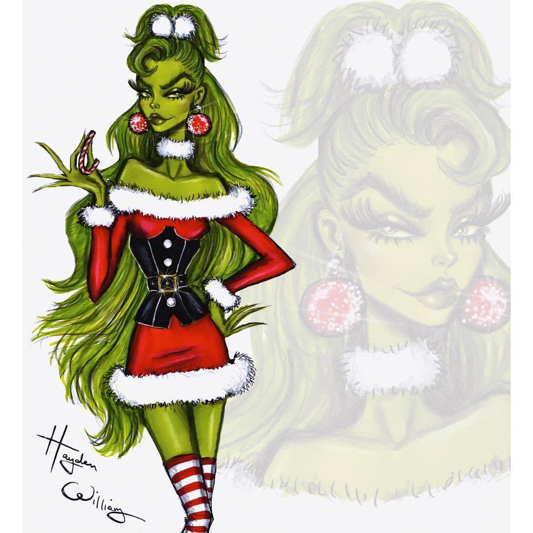 haydenwilliamsillustrations:A Glam Grinch moment! #TheGrinch by Hayden Williams 💚❤️🖤