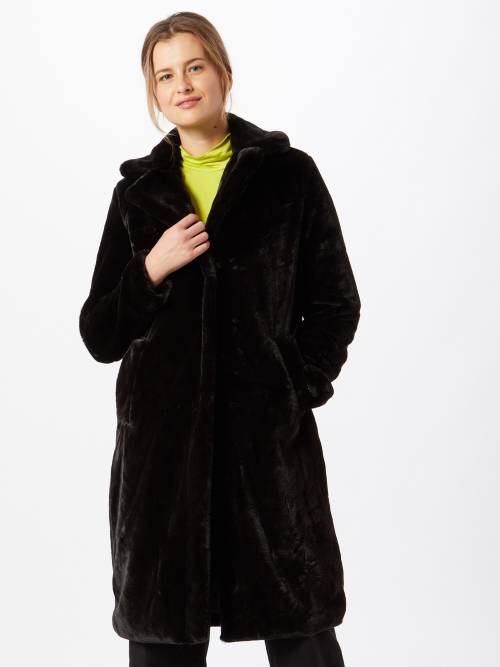 black faux fur midi coat