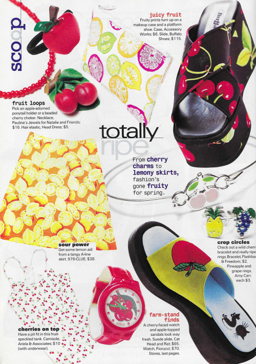 April 1997. ‘From cherry charms to lemony skirts, fashion’s gone fruity for spring.&rsqu