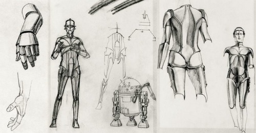 C-3PO design sketches by Ralph McQuarrie. For Star Wars (1977), of course.