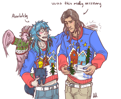 cinnamondaddy, there you have it.  Ugly matching christmas sweaters uwu/ 