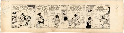 rocket-prose:Original pen and ink art for the Oct. 25, 1930 Mickey Mouse daily strip, featuring penc