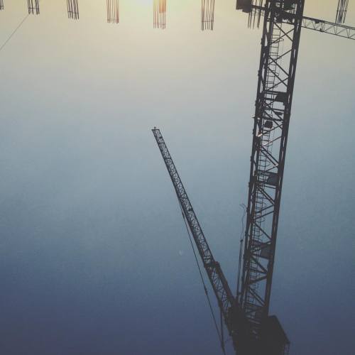 Industrial sunset &lt;3 #crane #construction #constructionsite #building #wires #industrial #sunset 