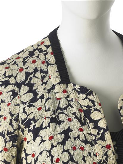 ephemeral-elegance:Printed Silk Cloqué Dress ad Jacket, ca. 1938-39Mainbochervia MCNY