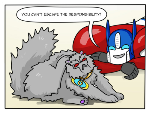 pollution-of-subterranean-waters:  Finally! Megatron is a Prime! He received The Matrix of Cat Ownership at last!Only he’s not too happy.He will accept it eventually >:DOr not!